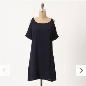 Anthropologie navy looking glass shift dress with cold shoulder detail. Size L